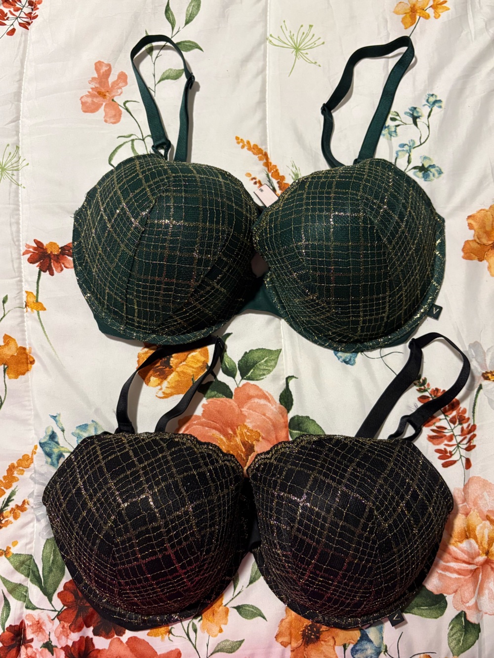 Victoria’s Secret Green & Black Plaid Underwire Bras